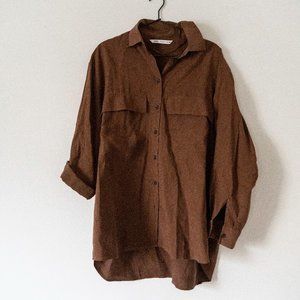 Zara Brown Oversized Button Down Top Small